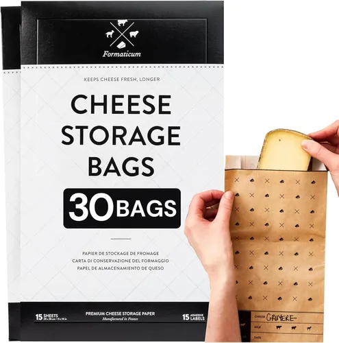 Formaticum - Paquete de 30 bolsas de almacenamiento de queso - Bolsas de papel encerado de 6.25 x 11 pulgadas para mantener el queso o embutidos