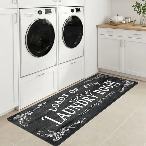 Miniatura 28 de Lansny Alfombra de lavandería de 20 x 60 pulgadas, antideslizante, impermeable, para decoración de cuarto de servicio, lavable, alfombra de Gris