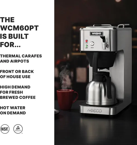 Miniatura 2 de Waring WCM60PT Café Deco - Cafetera automática o térmica para verter sobre la jarra térmica, construcción de acero inoxidable, grifo de agua