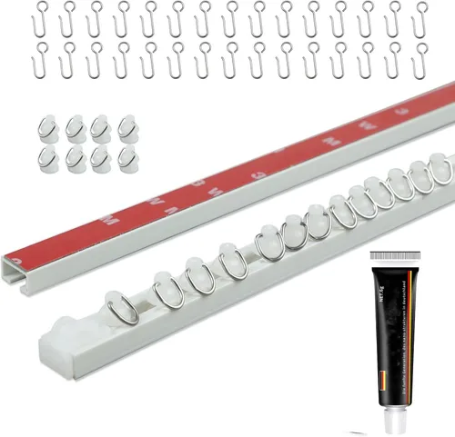 Miniatura 9 de Riel de Cortina Autoadhesivo para Techo o Pared Sin Taladro, Barra de Cortina 8FT/96 Pulgadas, Colgadores de Riel de Cortina Sin Daños, Para