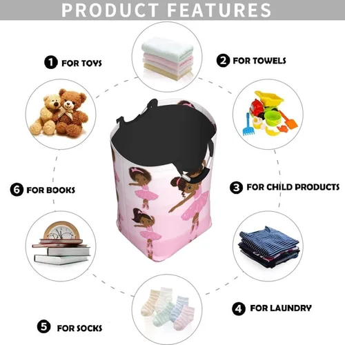 Miniatura 4 de Cesta de almacenamiento para ropa sucia negra afroamericana, para juguetes, organizador de ropa, para el hogar, baño, dormitorio, guardería, 52 l