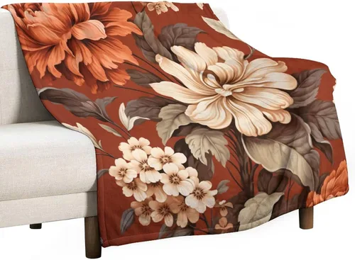 Miniatura 9 de Manta de vellón con estampado botánico de flores de terracota y primavera, manta de franela para el hogar, cama, sofá para niños y adultos, 70 x 80