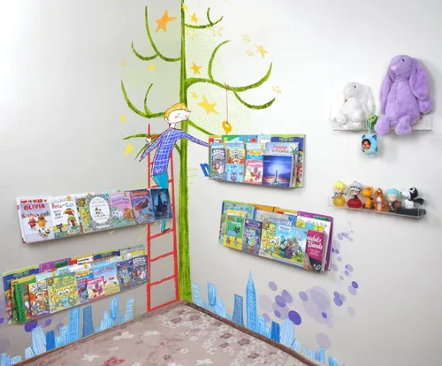 Miniatura 7 de Estantería flotante de acrílico para niños, invisible, de pare, para libros, estantería de almacenamiento con bordes frontales