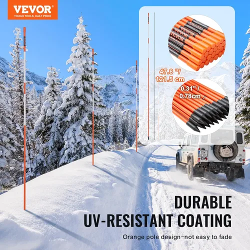 Miniatura 2 de VEVOR Marcadores de entrada, 50 PIEZAS 48 pulgadas, 0.31 pulgadas de diámetro, postes de fibra de vidrio naranja con cinta reflectante para nieve
