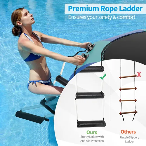 Miniatura 6 de Goplus - Trampolín inflable de agua de 10 pies, 12 pies, 15 pies, rebotador acuático recreativo con inflador eléctrico, escalera de cuerda, cuerdas