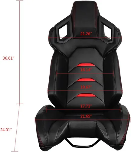 Miniatura 6 de IKON MOTORSPORTS, Asientos universales de carreras para el lado izquierdo del conductor con doble deslizador, negro con puntada roja, rayas rojas