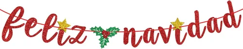 Banner de Feliz Navidad con purpurina roja, guirnaldas de banderines de Navidad españolas, decoración de fiesta festiva, manto de invierno,