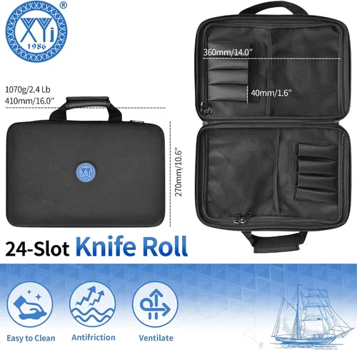 Miniatura 3 de XYJ Bolsa para cuchillos de 26 ranuras, estuche de transporte de tela Oxford, estuche de almacenamiento profesional para cuchillos de chef