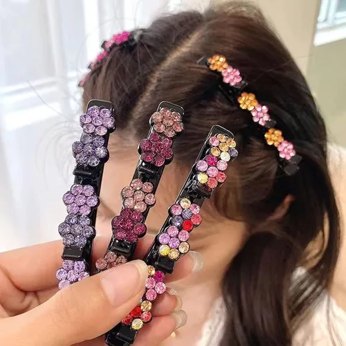 Miniatura 2 de 3 piezas de banda de doble capa, diadema trenzada, horquilla de cocodrilo, pinzas para el cabello, flequillo mágico, horquilla para el cabello