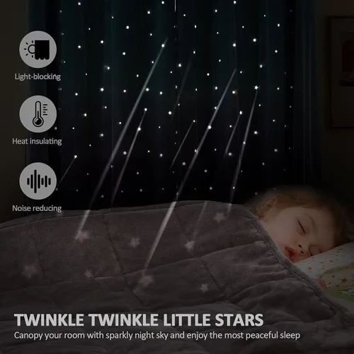 Miniatura 2 de Stiio Cortinas con Recortes de Estrella para Dormitorio de Niñas, 2 Paneles, Cortinas Opacas 2 en 1 que Bloquean la Luz con Cortinas de Ventana Azul