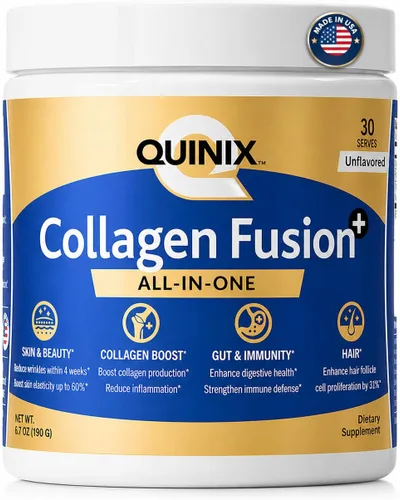 QUINIX Polvo de colágeno avanzado 7 en 1 con péptidos bioactivos VERISOL® para piel, cabello y uñas + apoyo intestinal e inmunológico | ImmunoLin® y
