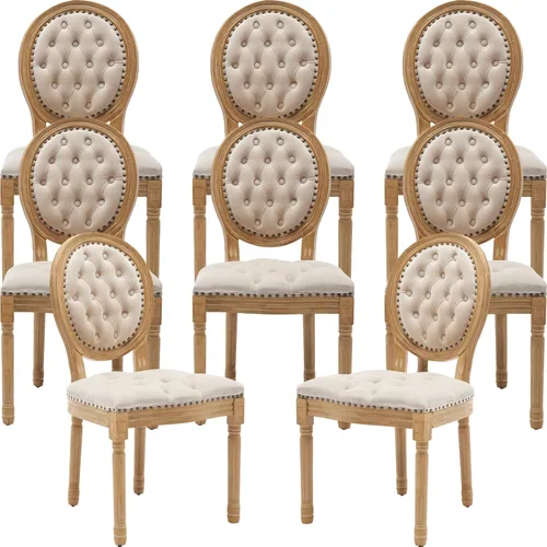 Miniatura 74 de Juego de 2 sillas de comedor de campo francés, sillas de comedor de madera de granja beige, silla de comedor con respaldo tejido con cojín tapizado