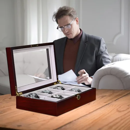 Miniatura 6 de Yescom estuche de madera para relojes, caja organizadora, regalo de Navidad para hombresmujeres