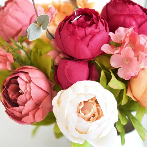 Miniatura 6 de FiveSeasonStuff - Peonías y hortensias artificiales de seda, ideal para decoración de bodas, novias, hogar, decoración de centro de mesa (2 ramos).