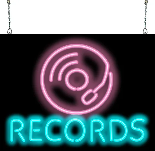 Records Letrero de neón – Tamaño grande – 24 pulgadas de ancho x 18 pulgadas de alto – Letrero de neón doblado a mano real de calidad – Letras