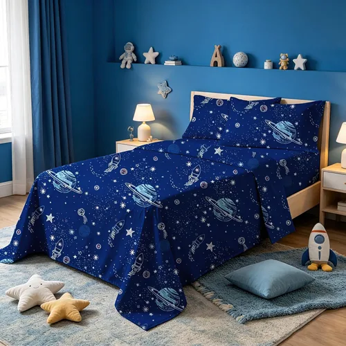 Miniatura 11 de MAG 4 sábanas espaciales tamaño individual, con temática del espacio exterior de planetas, microfibra súper suave, para niños, adolescentes, niños