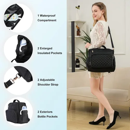 Miniatura 7 de Clearworld Mochila para pañales – Bolsas de pañales acolchadas de viaje para bebé niña y niño, bolsa cambiadora convertible para bebé, bolsillos