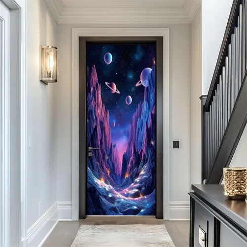 Miniatura 17 de Calcomanías para puerta, murales 3D, neón, retro, arcade, 80, máquinas de arcade, luces de neón, diseño retro, murales, papel tapiz autoadhesivo