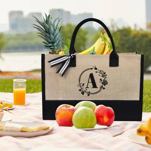 Miniatura 217 de TOPDesign - Bolso de playa de lona con inicial personalizada, bolsa de regalo con monograma, para mujer