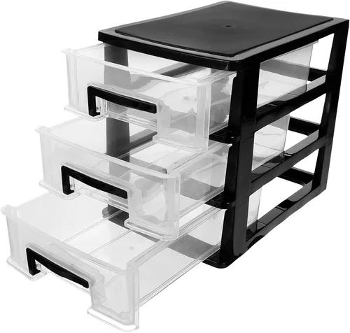 Miniatura 8 de BESPORTBLE Almacenamiento de plástico con 3 cajones, armario de almacenamiento portátil, organizador de muebles multifunción (negro y transparente)