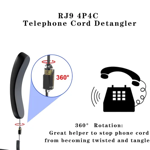 Miniatura 5 de Desenredador de cable telefónico, cable de teléfono antienredos, cable giratorio de 360 grados, cable giratorio de línea fija, color negro (4)