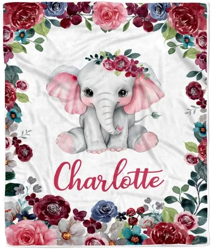 Miniatura 10 de Manta de bebé safari personalizada con nombre personalizado para niñas, hija recién nacida, nieta, sobrina, cumpleaños, manta de forro polar