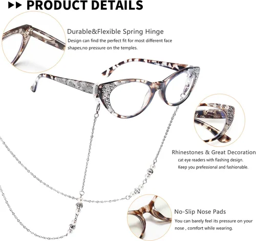 Miniatura 4 de EYEURL Lentes de lectura de ojo de gato para mujer, bloqueo de luz azul, a la moda, para lectura de computadora con bisagra de resorte, anteojos