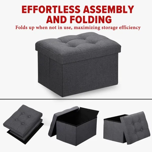Miniatura 4 de LINMAGCO Otomana de Almacenamiento con Almacenamiento Pequeño Reposapiés Taburete Bajo el Escritorio Taburete Corto Reposapiés Plegable Tela de Lino