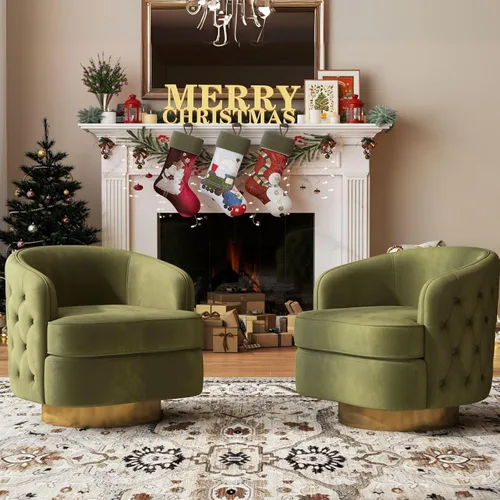 Miniatura 10 de Hyfirm Silla decorativa moderna negra, sillón giratorio de barril para sala de estar, sillas cómodas de terciopelo con botones, asiento de sofá