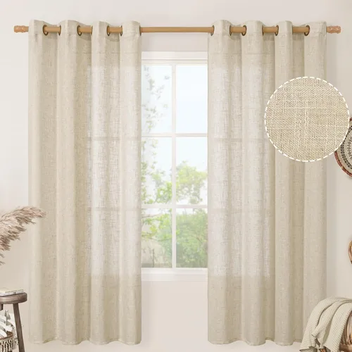 Miniatura 203 de LAMIT Cortinas de lino sintético para dormitorio, paneles filtrantes de luz, cortinas de lino con protección de privacidad con ojales para ventanas