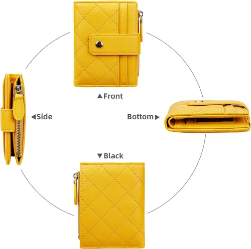 Miniatura 16 de Cartera de cuero para mujer, pequeña, compacta, plegable, con bolsillo para monedas con cremallera