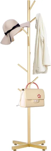 Snaikor Perchero de metal, moderno perchero independiente, resistente soporte de árbol con base cruzada, percheros dorados, árbol de pasillo para