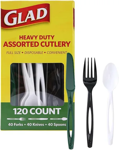Miniatura 15 de Glad Cubiertos de plástico surtidos de alta calidad, tenedores, cuchillos y cucharas transparentes extra resistentes, juego de 150 piezas