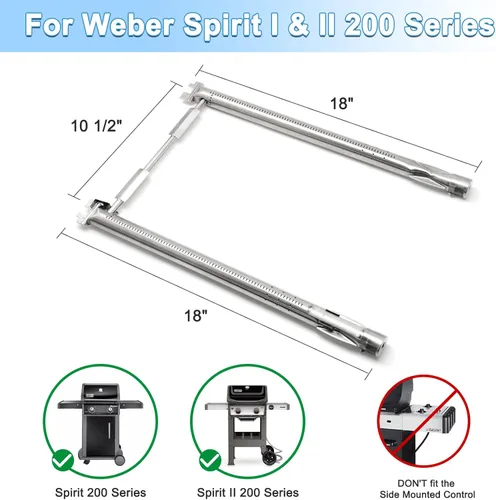 Miniatura 2 de Quemador de parrilla 69785 para Weber Spirit I y GS4 Spirit II 200 Series, E-210, E-220, S-210, S-220 con control frontal, tubos de quemador