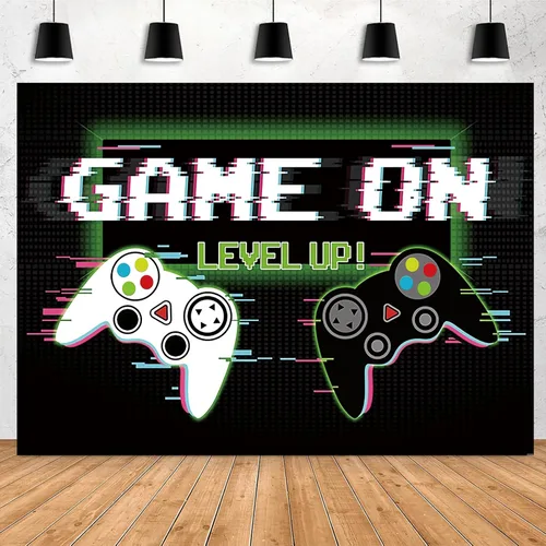 Telón de fondo de videojuegos de 7 x 5 pies, accesorios de fotografía de juego sobre fondo, pancarta de fotos de feliz cumpleaños para fanáticos del
