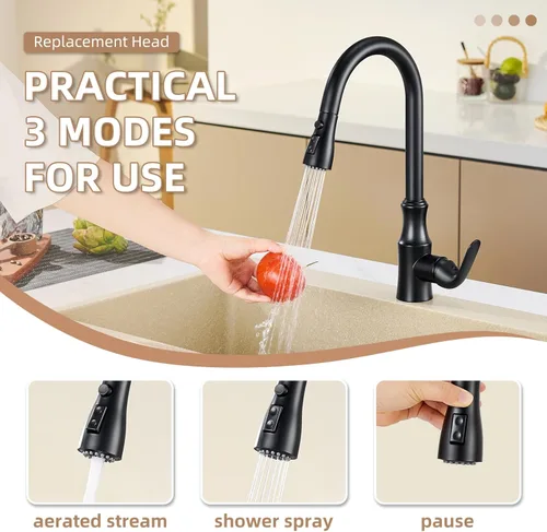 Miniatura 3 de Angle Simple Pulverizador para fregadero de cocina, conector de rosca macho G de 1/2 o 13/16 pulgadas, probado según NSF/ANSI/CAN 61 y 372, Negro