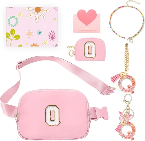 Miniatura 49 de Regalos de moda para niñas adolescentes, cangurera con monograma para niña con llavero, collar, dijes de taza, tarjeta de felicitación y caja