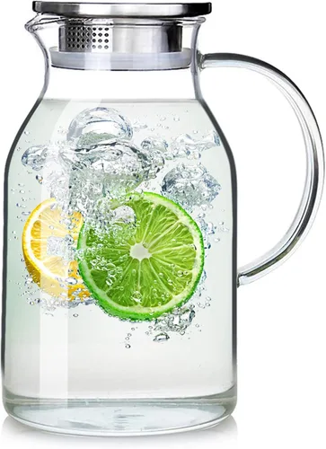 Miniatura 9 de Jarra de vidrio de 88 onzas con tapa y asa, jarra de agua de vidrio de alta resistencia al calor para agua caliente/fría y té helado con bandeja
