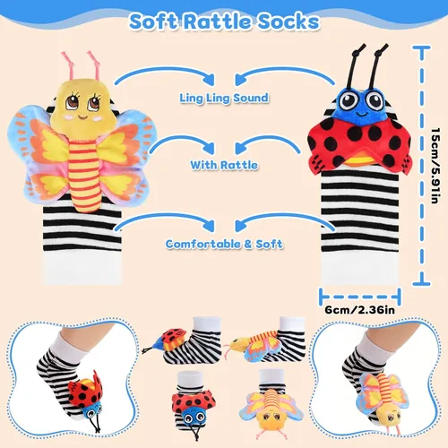 Miniatura 5 de Juguetes para bebés de 0 a 6 meses - Sonajeros de muñeca y calcetines con sonajero para pies y localizador de pies para bebés recién nacidos, niños