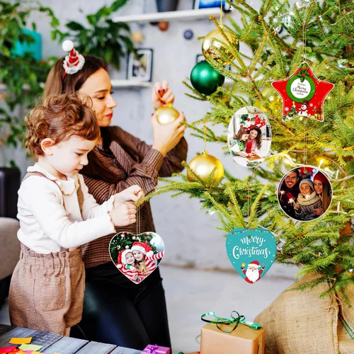 Miniatura 5 de Paquete de 4 adornos de Navidad personalizados 2025 de cerámica personalizada con foto y texto para decoración de árbol de Navidad, primera Navidad
