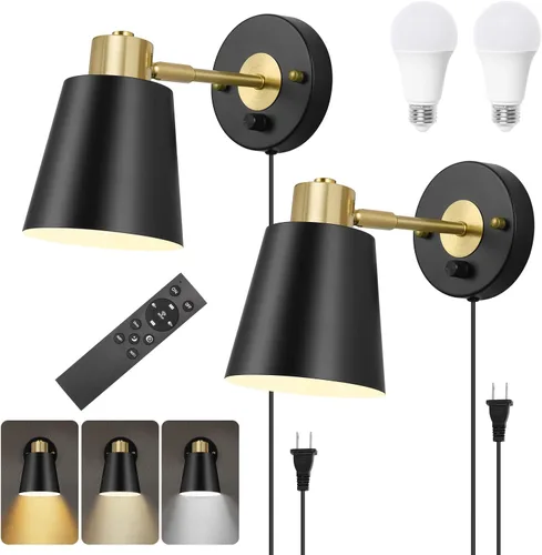 Miniatura 11 de VATONI Aplique de pared enchufable, aplique de pared regulable, luces de pared ajustables con cable de enchufe e interruptor giratorio