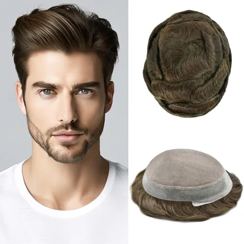 Miniatura 77 de Tupé para hombres, piezas de cabello humano real, sistema de unidades de cabello natural, línea capilar natural, pieza de repuesto para hombres