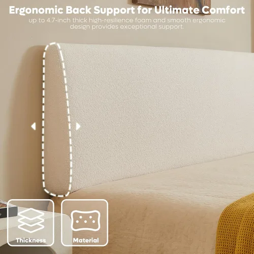 Miniatura 4 de Pinmoco Cabecero tapizado de 4.7 pulgadas para cama de tamaño matrimonial, cabecero ergonómico y ajustable en altura, fácil de montar, resistente