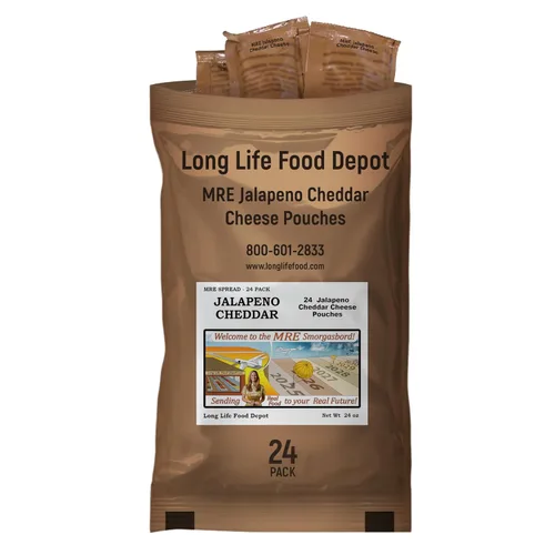 MRE - Crema de queso cheddar jalapeño (paquete de 24) – Larga vida útil – 2024+ fechas de producción de Long Life Food Depot – Comidas listas para