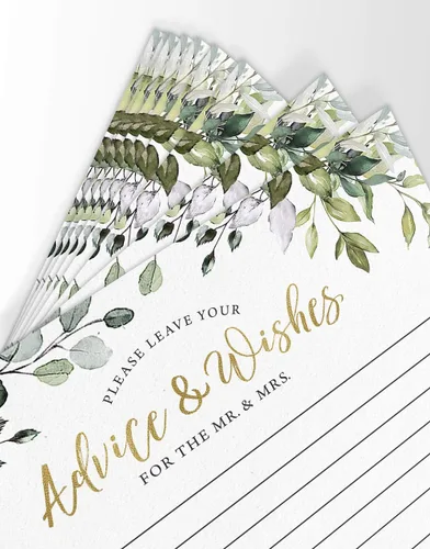 Miniatura 4 de Printed Party Consejos y deseos de boda, Greenery Bridal Shower, 50 tarjetas