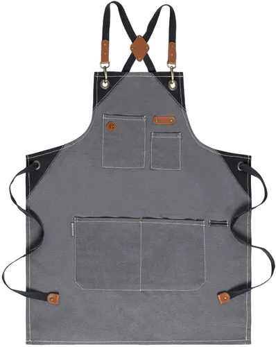 Miniatura 17 de Delantal de chef, delantal de cocina de algodón reciclado con un cuello ajustable con lazos largos, para cocinar, hornear