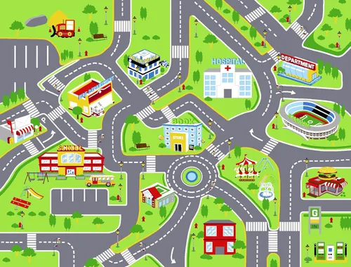 Miniatura 11 de Booooom Jackson Alfombras de coche para niños, autos de juguete de 31 x 59 pulgadas, colorido juego de simulación de ciudad divertida, alfombra