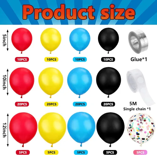 Miniatura 4 de Kit de guirnalda de arco de 147 piezas con temática de héroe, incluye globos azules, rojos, amarillos, negros con globos de confeti y cinta en rollo