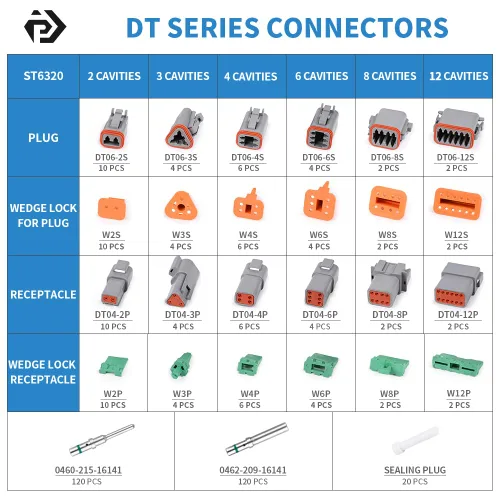 Miniatura 2 de JRready ST6320 - Kit de conectores Deutsch de 372 piezas, conector DT gris de 2 3 4 6 8 12 pines con contactos sólidos de tamaño 16 (20-14AWG)