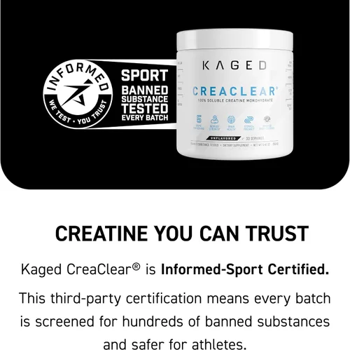 Miniatura 5 de Kaged CreaClear Creatine Monohydrate Powder Mezcla transparente y se disuelve completamente, sin grano Creatina micronizada premium para fuerza